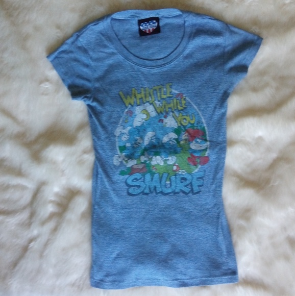Junk Food Clothing Tops - Junk Food Whistle While You Smurf Graphic Tee Sz S